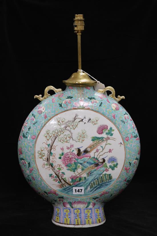 A Chinese moon vase lamp base, 19th century